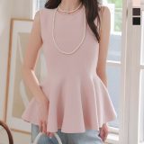 トップス レディース ノースリーブ ペプラム サマーニット ニット 夏 [C7612] 20代 30代 40代 ペプラムニット ペプラムトップス 夏ニット 丸首 着痩せ 華奢見え 映え シンプル 無地 アイボリー ホワイト ピンク ブラウン ブラック 白 茶色 黒 カジュアル 上品 体型カバー