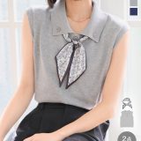 ≪7/21 新発売!!2990円 送料無料≫ ノースリーブ ニット サマーニット トップス [C7614] 襟付き ポロニット スカーフ付き レディース スカーフ セット 2点セット 2way きれいめ 上品 高見え ママ 母 コーデ コーディネート 20代 30代 40代 オフィス【送料無料】
