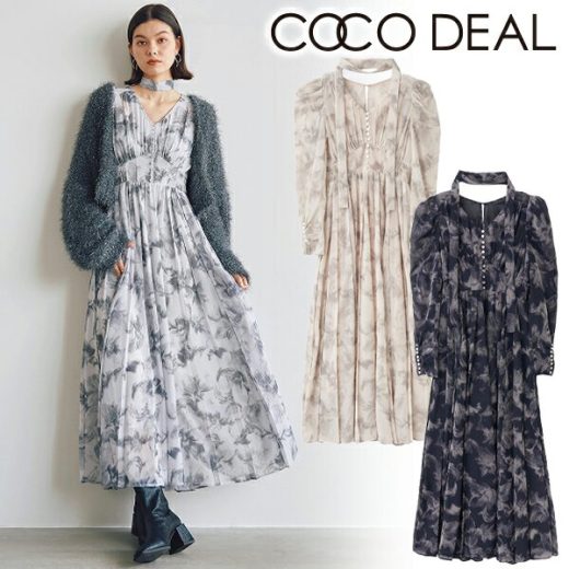 【SALE30%OFF】【土日も即日発送】COCODEAL ココディール フロッキーフラワープリントプリーツワンピース 75115505 人気商品 25SS 2025春夏 新作 キャンセル返品不可