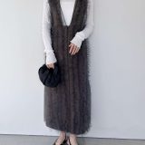 【MUVEIL】 チュールスーツ地ワンピース ミュベール チュールベスト付き サロペット スカート エレガント オケージョン Sand MA251FA004 KOKO