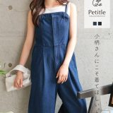 ≪7/9 新発売!!4990円 送料無料≫ デニム サロペット サロペ Petitle プチレ [E3508] レディース 20代 30代 40代 低身長 低身長コーデ 低身長向け 低身長向けサイズ 低身長さん向け 低身長さん向けサイズ 小柄 プチサイズ ワイド ゆったり 体型カバー 肩ひも【送料無料】