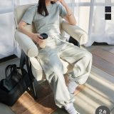 ≪7/22 新発売!!3990円 送料無料≫ Tシャツ 半袖 スウェット セットアップ クロップドTシャツ×ダブルウエストパンツセットアップ [E3530] レディース セット 夏 20代 30代 40代 トップス カットソー パンツ ズボン スウェットパンツ スエットワイドパンツ【送料無料】