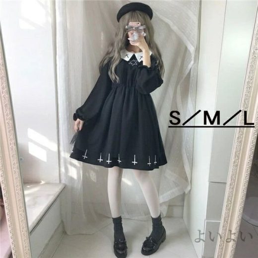 【送料無料】ゴスロリ 半袖ワンピース ロリータ 長袖 パンク　ゴシック コスプレ メイド 黒 S M Lコスプレ衣装　復古風 演出服 パーティードレス コスチューム