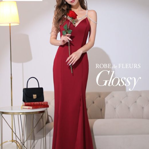 【再入荷】【ROBE de FLEURS Glossy / ローブドフルールグロッシー】 ストレッチ/ ビジューライン/ キャミスリーブ/ 編み上げ/ スリット/ タイト/ ロングドレス/ キャバドレス/ ワンピース [GL3507] 送料無料 S/M/L ぐろっしー 衣装 銀座 Lサイズ