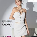 【ROBE de FLEURS Glossy / ローブドフルールグロッシー】ストレッチ/ ワッフル/ ジッパー/ クロス/ ホルターネック/ 台形/ フレア/ セットアップ/ ミニドレス/ キャバドレス/ ワンピース [GL3725] 送料無料 XS/S/M ツーピース ミニスカート セパレート