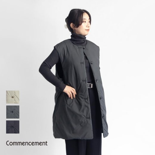 【セール価格】COMMENCEMENT コメンスメント NANGA ナンガ ノーカラーロングダウンベスト 日本製 C-271 レディース