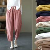 【送料無料】 パンツ テーパードパンツ リネンパンツ レディース ボトムス 綿麻 リネン 9分丈 体型カバー 春 夏 無地 薄 涼しい リラックス ワイド ゆったり カジュアル 大きいサイズ