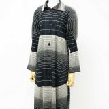 【プライスダウン】PLEATS PLEASE プリーツプリーズ イッセイミヤケ ステンカラーコート ロングコート レディース サイズ2 プリーツ ボーダー グレー ブランド古着【中古】20240213/GP3557