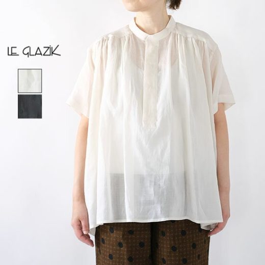 期間限定ポイント10倍！！ル グラジック Le glazik ラミー ギャザー 半袖 ブラウス LG-B0381 RAT バンドカラー ＊送料無料＊《即日発送》