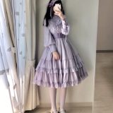 新発/数量限定/Lolita系/opワンピース　jsk　日常　写真　舞台　変装/ロリータ トップス 萌え レディース ゴスロリ ロリータファッション　変装　トップス 吊りスカート花嫁洋服　ティアードスカート　ハロウィン　ハロウィーン Halloween 紫　長袖