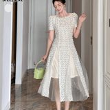 2025　フレアワンピース ロングワンピース　袖あり　姫系ワンピース　シフォン　ワンピース Aライン ミニ ひざ丈 ミドル丈 エレガント　アシンメトリー 花柄 パーティドレス お嬢様 セクシー ミニワンピース OL 上品 韓国ファッション D06546 二次会 結婚式　新作
