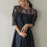 PREFERIR 刺繍レースバックリボン結婚式パーティードレス プレフェリール ワンピース・ドレス ドレス ブラウン パープル ネイビー ブラック【送料無料】