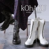 【感謝価格】『センタージップミドル丈ブーツ』[kOhAKU ミドルブーツ レディース 秋冬 厚底 ファスナー ローヒール 3cm フラット PUレザー フェイクレザー トラックソール]◇【メール便不可】【90】