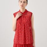 【SALE／40%OFF】ANAYI 【セットアップ対応商品】マリンドットプリントニット衿ブラウス アナイ トップス その他のトップス レッド ネイビー【送料無料】
