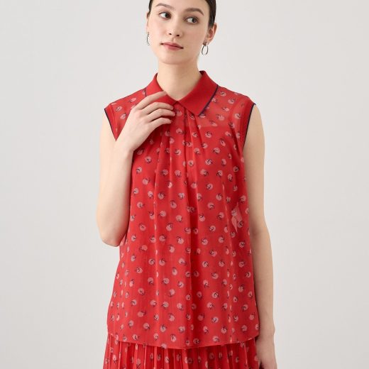 【SALE／40%OFF】ANAYI 【セットアップ対応商品】マリンドットプリントニット衿ブラウス アナイ トップス その他のトップス レッド ネイビー【送料無料】
