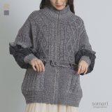 【感謝価格】ブルゾン アウター ニット ニットブルゾン レディース カーディガン 春 秋 冬 ライトアウター 羽織 長袖 ショート丈 スタンドネック ぽわん袖 異素材 ジャガード 着回し オシャレウォーカー◇【メール便不可】【20】