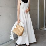andme リネン混 アメスリ フレア ワンピース アンドミー ワンピース・ドレス ジャンパースカート ブラック カーキグリーン グレー ブラウン ホワイト ネイビー ベージュ【送料無料】