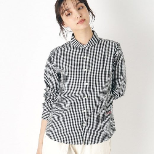 LAURA ASHLEY HOME 【Lサイズあり/日本製/ワンマイルウエア】丸衿ロゴ刺しゅうシャツ ローラ アシュレイ トップス シャツ・ブラウス ブラック ブルー【送料無料】