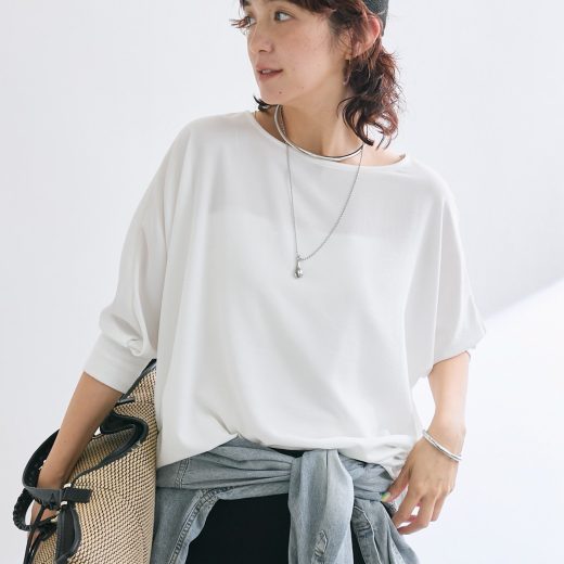 【SALE／10%OFF】RIVE DROITE 【レビュー高評価/冷房・日焼け対策◎】リブ付きジョーゼットドルマンブラウス リヴドロワ トップス シャツ・ブラウス ブラック ホワイト グレー【送料無料】