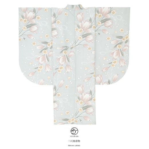 ＼10%off◆全品クーポン最大1000円OFF／6/28~7/12 9:59まで二尺袖 単品 二尺袖着物 袴用 卒業式 ショート丈 グレー ピンク チューリップ 花 女性 レディース 仕立て上がり ボヌールセゾン 送料無料