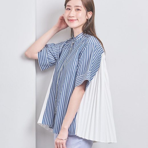 【SALE／80%OFF】UNITED ARROWS バックプリーツ 五分袖 ブラウス ストライプ ユナイテッドアローズ アウトレット トップス シャツ・ブラウス レッド【送料無料】