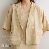 NOAHL｜《4,788円→40%0FFクーポン利用》【メール便】MIX リネン ジャケット トップス レディース 半袖 ショートジャケット リネンライク リネン風 ボタン レイヤード ライトグレー イエロー ブラウン ノアル 250716【予約】