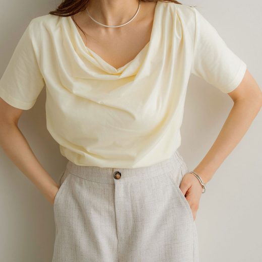 NOAHL｜【メール便】ドレープ Tシャツ レディース トップス カットソー 半袖 デザイン アイボリー オートミール ブラック 白 黒 春 夏 ノアル 250702【予約】