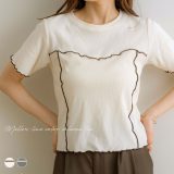 NOAHL｜【メール便】メロー ライン 配色 Tシャツ レディース トップス カットソー 半袖 パイピング アイボリー モカ グレー 白 茶 春 夏 ノアル 250716