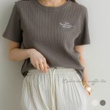 NOAHL｜【メール便】刺繍 ロゴ ワッフル T シャツ レディース トップス カットソー 半袖 ワッフルT サーマル ロゴT 無地 オートミール チャコール 春 夏 ノアル 250702【予約】