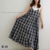 NOAHL｜【メール便】2way チェック キャミワンピース ワンピース レディース キャミ ワンピ ロング ロングワンピ フレア チェック柄 ネイビー ブラック 黒 春 夏 250702【予約】