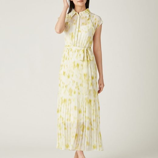 【SALE／30%OFF】FRAY I.D 【00サイズ】ステンカラープリーツプリントワンピース フレイ アイディー ワンピース・ドレス ワンピース ブルー イエロー【送料無料】