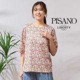 【SALE／20%OFF】PISANO 【手洗いOK・綿100%・リバティコラボ】ラウンドヘムカットソー ピサーノ トップス カットソー・Tシャツ オレンジ ブルー【送料無料】