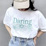 INGNI フラワーロゴTシャツ イング トップス カットソー・Tシャツ ネイビー ホワイト ブラック