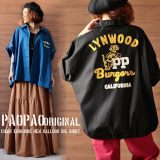 PAOPAO オリジナル チェーン刺繍 オーバーサイズシャツ【バルーン big ボックスシルエット 羽織り コットン ミリタリー アメカジ エスニック ストリート カジュアル 古着風 ヴィンテージ風 レディース ユニセックス ブラック ブルー】【あす楽対応】