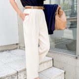 【SALE／30%OFF】NOLLEY’S 《セットアップ対応》ウォッシャブル麻調タックワイドパンツ ノーリーズ パンツ その他のパンツ ベージュ ネイビー【送料無料】