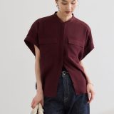 ROPE’ 【洗える】バックサテンフラップブラウス/セットアップ対応 ロペ トップス シャツ・ブラウス ネイビー ワインレッド ベージュ【送料無料】