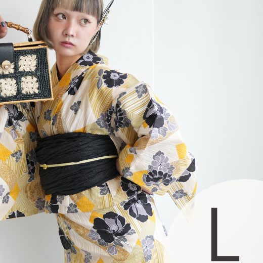 【SALE／30%OFF】Nico@ntique ニコアンティーク 浴衣3点セット 芙蓉エフェクト イエロー Lサイズ ウタタネ 着物・浴衣・和装小物 浴衣 イエロー【送料無料】