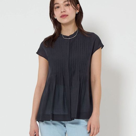 UNITED ARROWS green label relaxing フロント ピンタック フレンチスリーブ ブラウス ユナイテッドアローズ グリーンレーベルリラクシング トップス シャツ・ブラウス ホワイト ネイビー【送料無料】