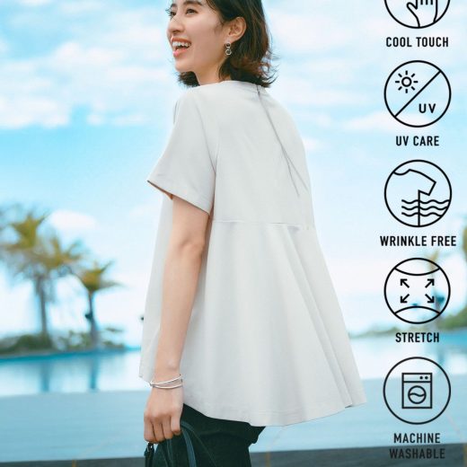 【SALE／20%OFF】UNFILO 【UVケア/接触冷感】BEAUTY FORM-T バックフレアTシャツ アンフィーロ トップス カットソー・Tシャツ ホワイト ブルー グレー ネイビー ブラック グリーン【送料無料】