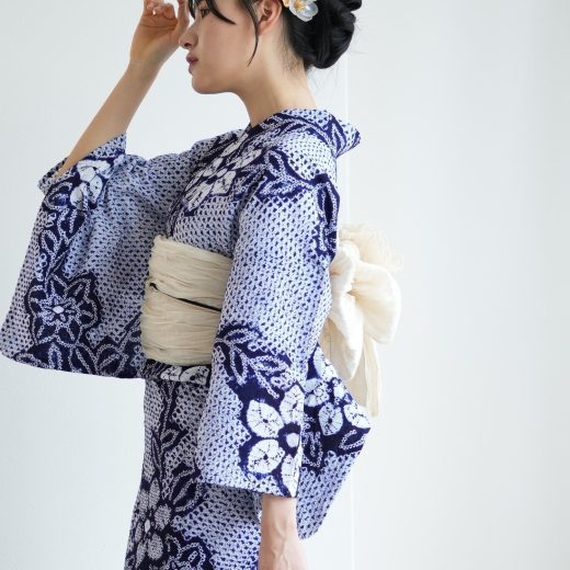 【SALE／10%OFF】utatane utatane 有松絞り 浴衣3点セット 紺地に花露 ウタタネ 着物・浴衣・和装小物 浴衣【送料無料】