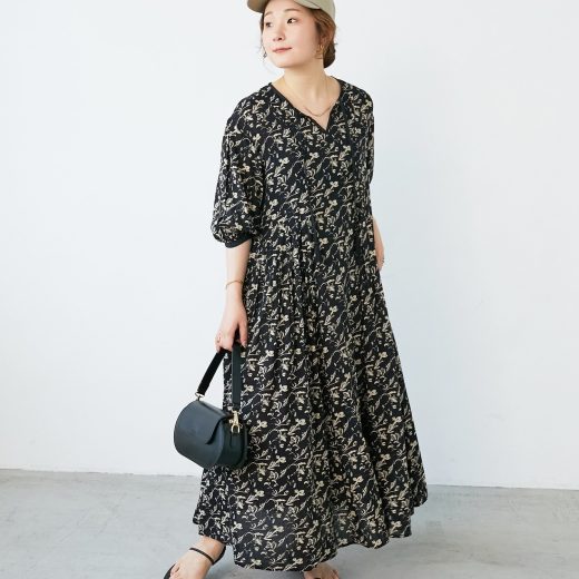【SALE／10%OFF】le.coeur blanc フラワーモチーフスキッパーワンピース ルクールブラン ワンピース・ドレス その他のワンピース・ドレス ブラック ホワイト【送料無料】