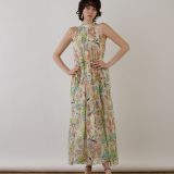 GRACE CONTINENTAL リゾートプリントティアードワンピース グレースコンチネンタル ワンピース・ドレス ワンピース ベージュ グリーン【送料無料】