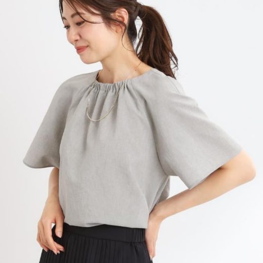 【SALE／30%OFF】【UVカット/接触冷感/マシンウォッシュ可/吸水速乾/セットアップ可/夏の通勤におすすめ】ネックギャザータックブラウス Reflect リフレクト トップス シャツ・ブラウス ブラック ブラウン【RBA_E】【送料無料】[Rakuten Fashion]
