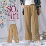 【期間限定！最大50％OFFクーポン対象】ロングパンツ レディース ボトムス ストレートパンツ ワイドパンツ タック フラワー 花柄 刺繍 ツイル生地 ウエストゴム シワになりにくい 軽い ポケット 春 夏 秋 オシャレウォーカー【メール便不可】【20】