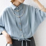 SHIPS WOMEN 《予約》【WEB限定】＜手洗い可能＞デニム ライク タック 裾 ドロスト 羽織 シャツ シップス トップス シャツ・ブラウス ブルー【送料無料】