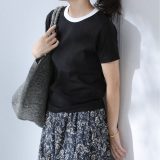 【SALE／30%OFF】La Totalite 【洗える】ネックバイカラーT ラ トータリテ トップス カットソー・Tシャツ ブラック ホワイト【送料無料】