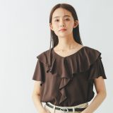 GLOBAL WORK さらさらリラックスフリル半袖/一部店舗限定/571310 グローバルワーク トップス シャツ・ブラウス ブラック ブラウン【送料無料】