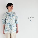 J.Sloane リバティプリント5分袖スタンドフリル衿ブラウス