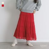 【7/2 9:59迄クーポンで1,000円OFF】ボトムス スカート レディース ロング丈 マキシ丈 チェック チェック柄 織柄 ロングスカート ティアード フレア 春 夏 裏地付き 無地 切り替え シアー感 ボリューム感 体型カバー オシャレウォーカー※メール便不可※【20】