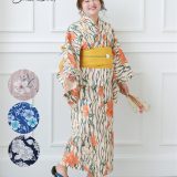 浴衣 レディース 一人で着られる簡単ひも付二部式 接触冷感 夏 ゆかた 大人 花火大会 和装 オフホワイト 百合と金魚 /くすみピンク 百合 /チャコール 椿 /紺 紫陽花 /藍色 撫子 | L〜LL/3L〜4L/5L〜6L/8L/10L | ニッセン nissen